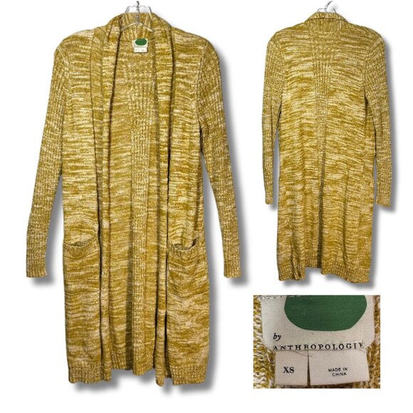 Anthropologie Abigail Duster Open Cardigan XS Mustard Yellow Marled Lagenlook - Picture 1 of 9